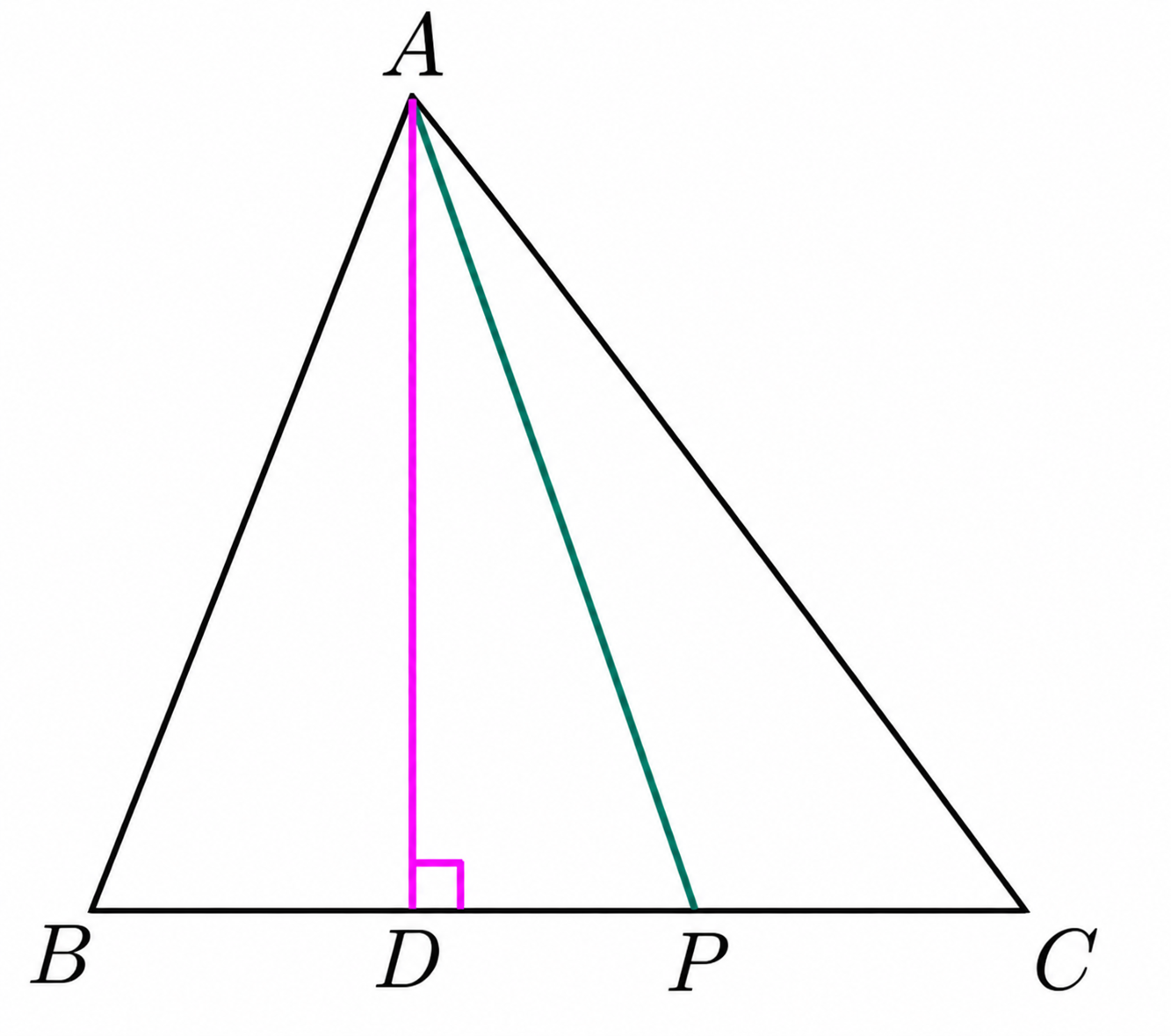 Triangles APB and APC with common altitude AD