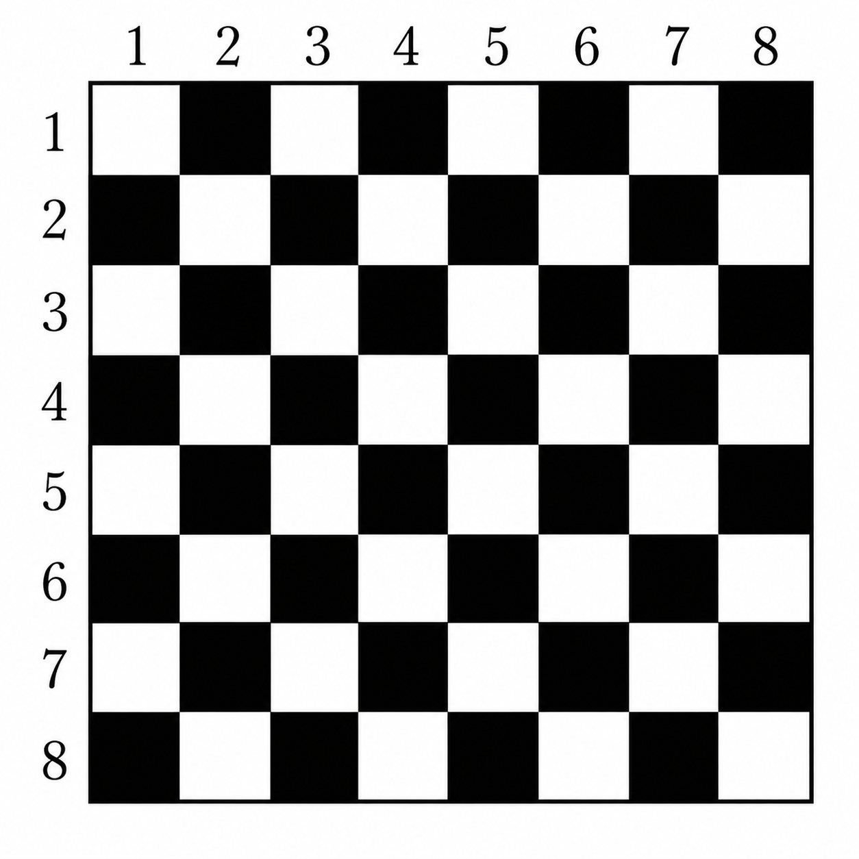 An 8 by 8 board with checkerboard coloring
