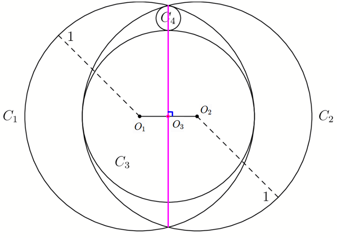 Centers O1, O2, and O3 used to find the radius of C3
