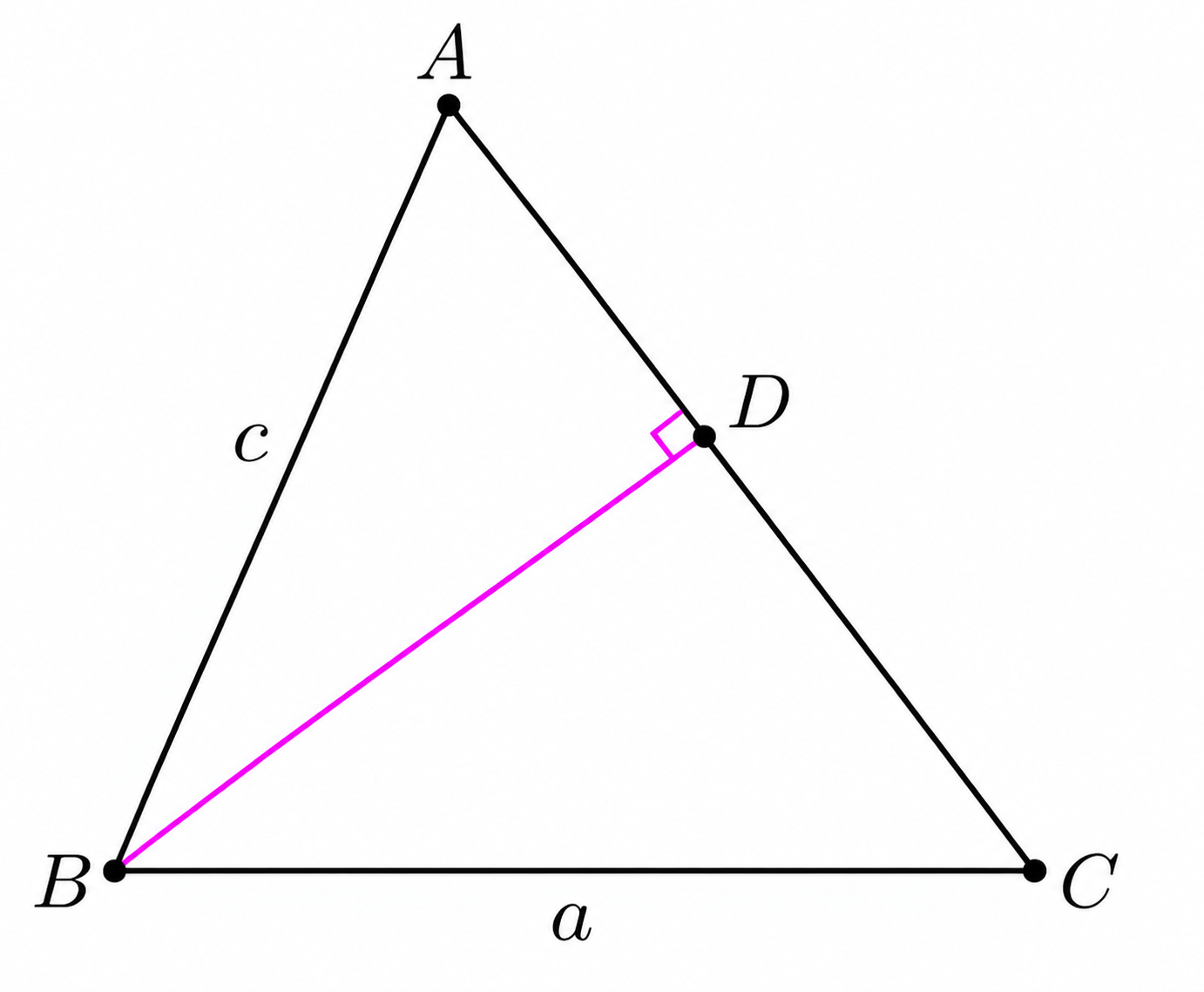 Triangle ABC with altitude BD perpendicular to AC