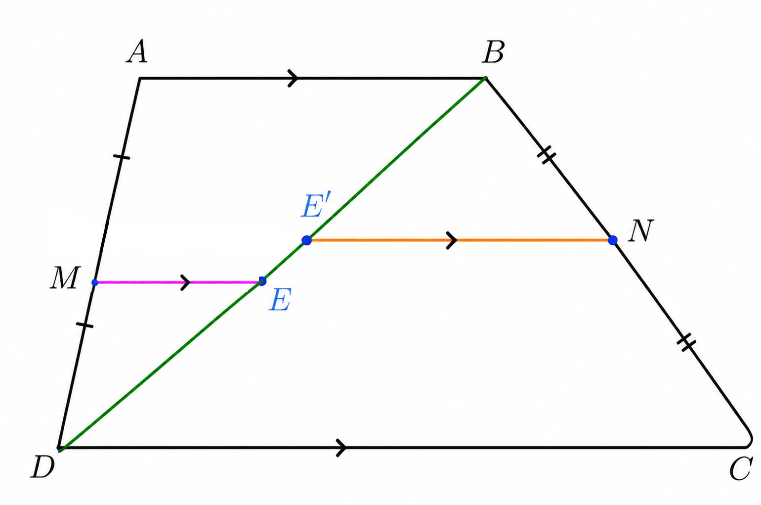 Proof of the Trapezoid Midsegment Theorem using diagonal DB