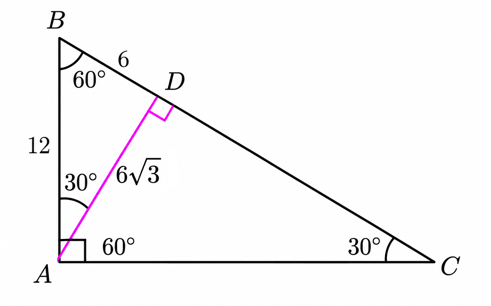 Triangle with AB equal to 12 and BD equal to 6