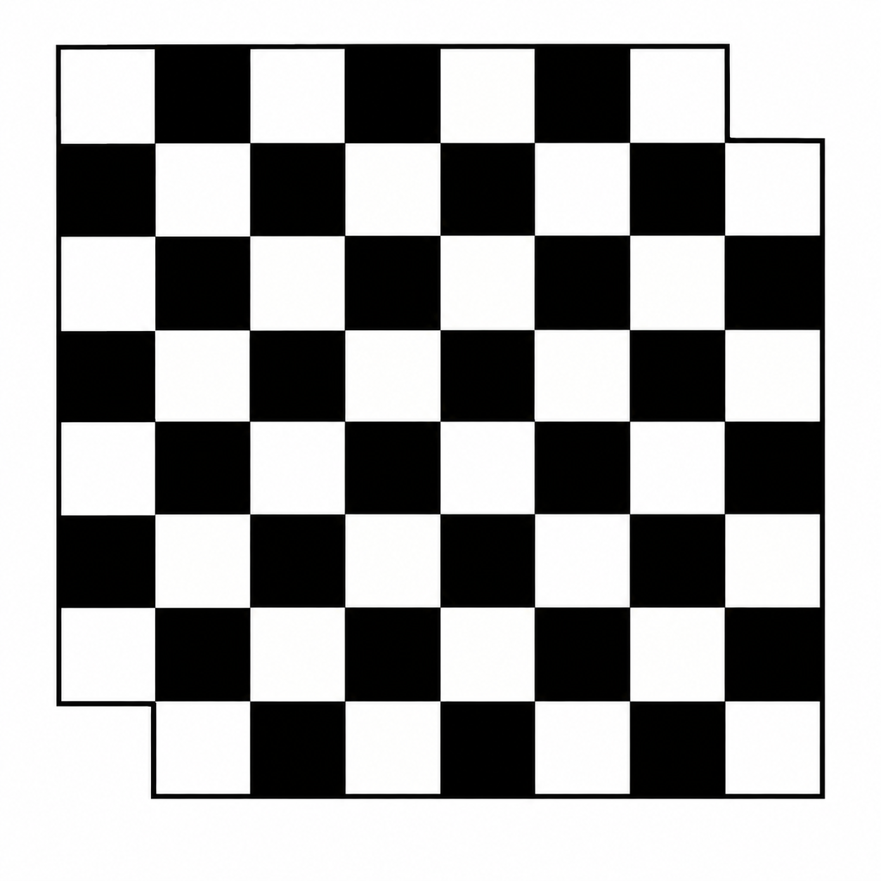 An 8 by 8 checkerboard with two opposite corner squares removed
