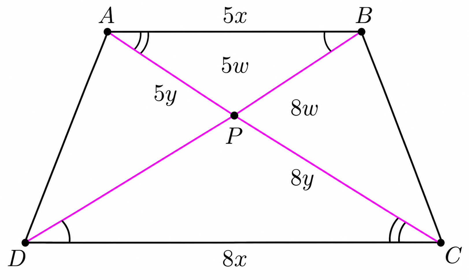Side ratios and diagonal segment ratios in the trapezoid