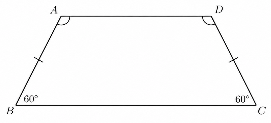 Isosceles trapezoid ABCD with base angles B and C equal to 60 degrees