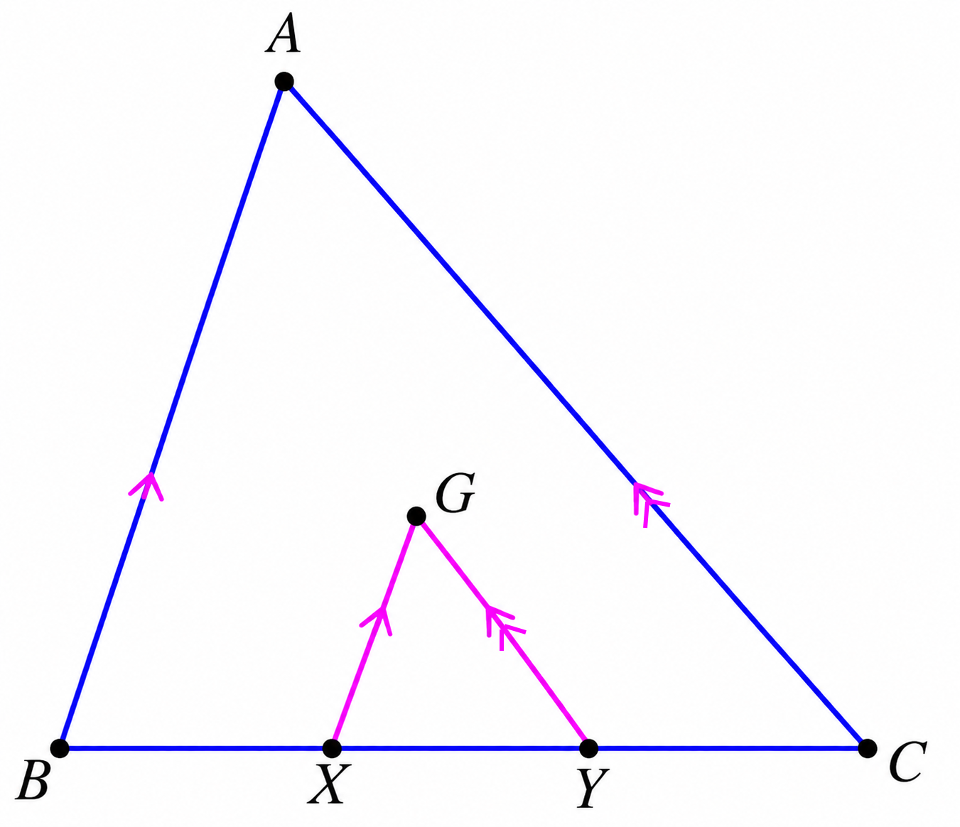 Triangle ABC with centroid G and points X and Y on BC