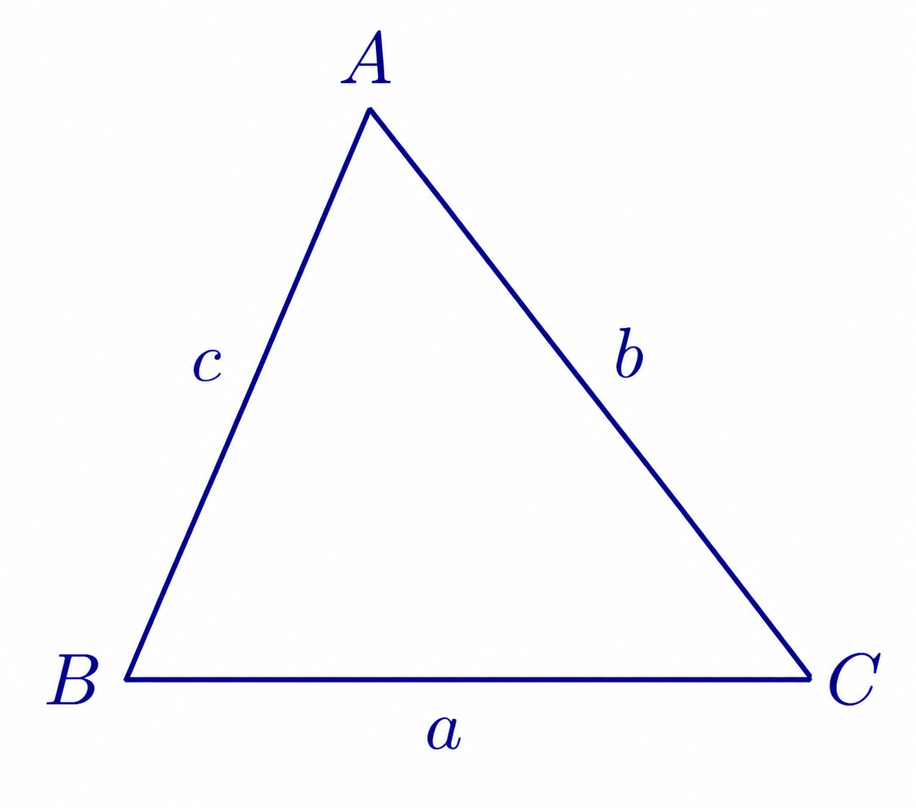 Triangle ABC with sides a, b, and c opposite angles A, B, and C
