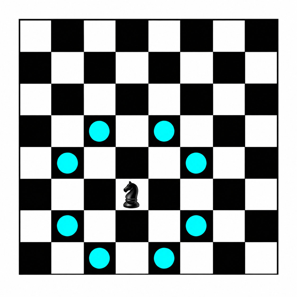 The eight possible moves of a knight on a checkerboard