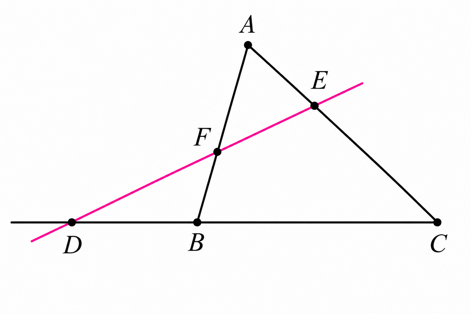 Menelaus configuration with transversal cutting triangle ABC