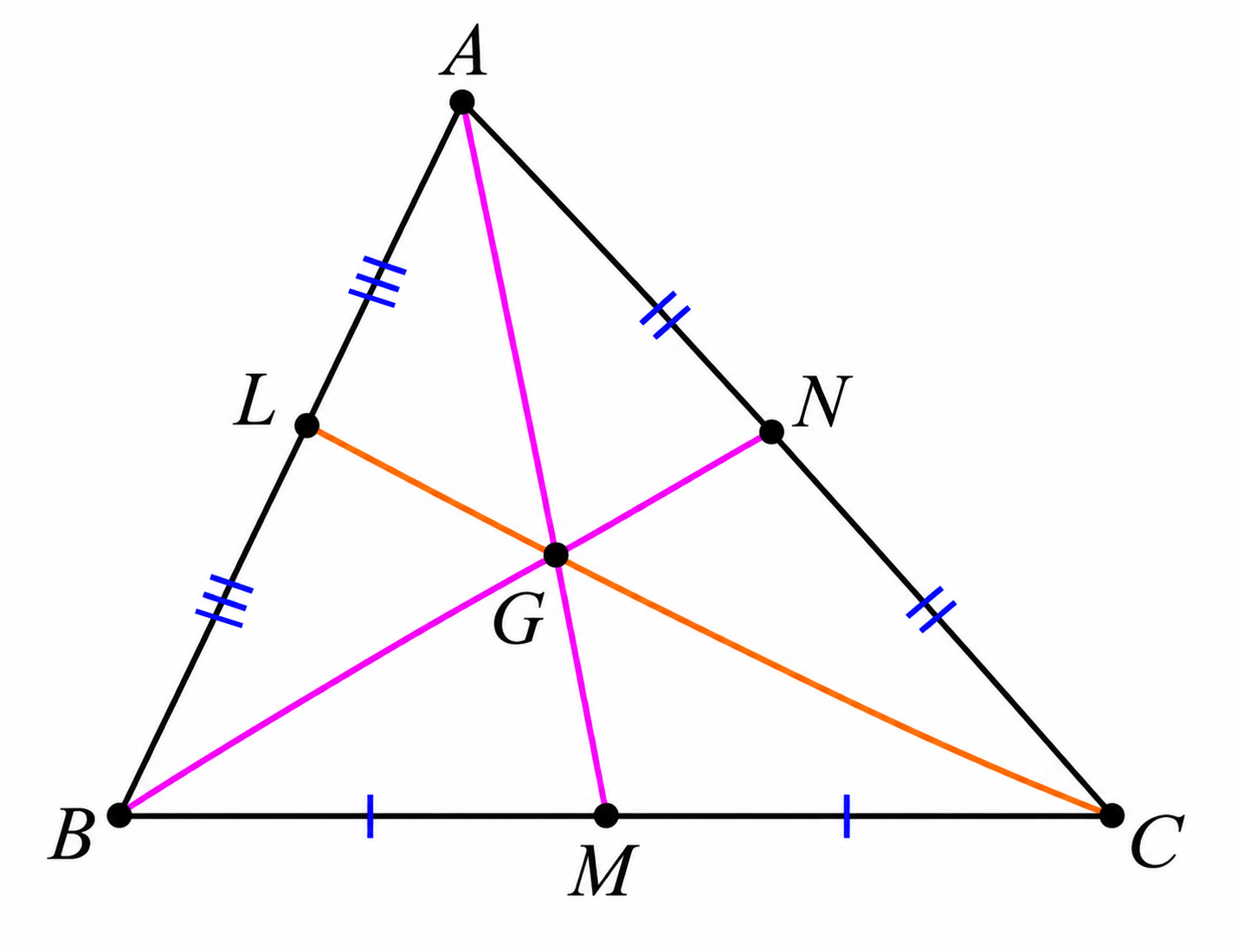 Triangle ABC with three medians intersecting at G