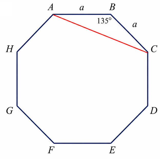 Regular octagon with diagonal AC and 135° angle at B