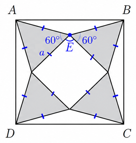 Diagram showing the angles around point E