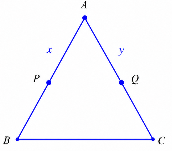 Equilateral triangle ABC with points P and Q on sides AB and AC