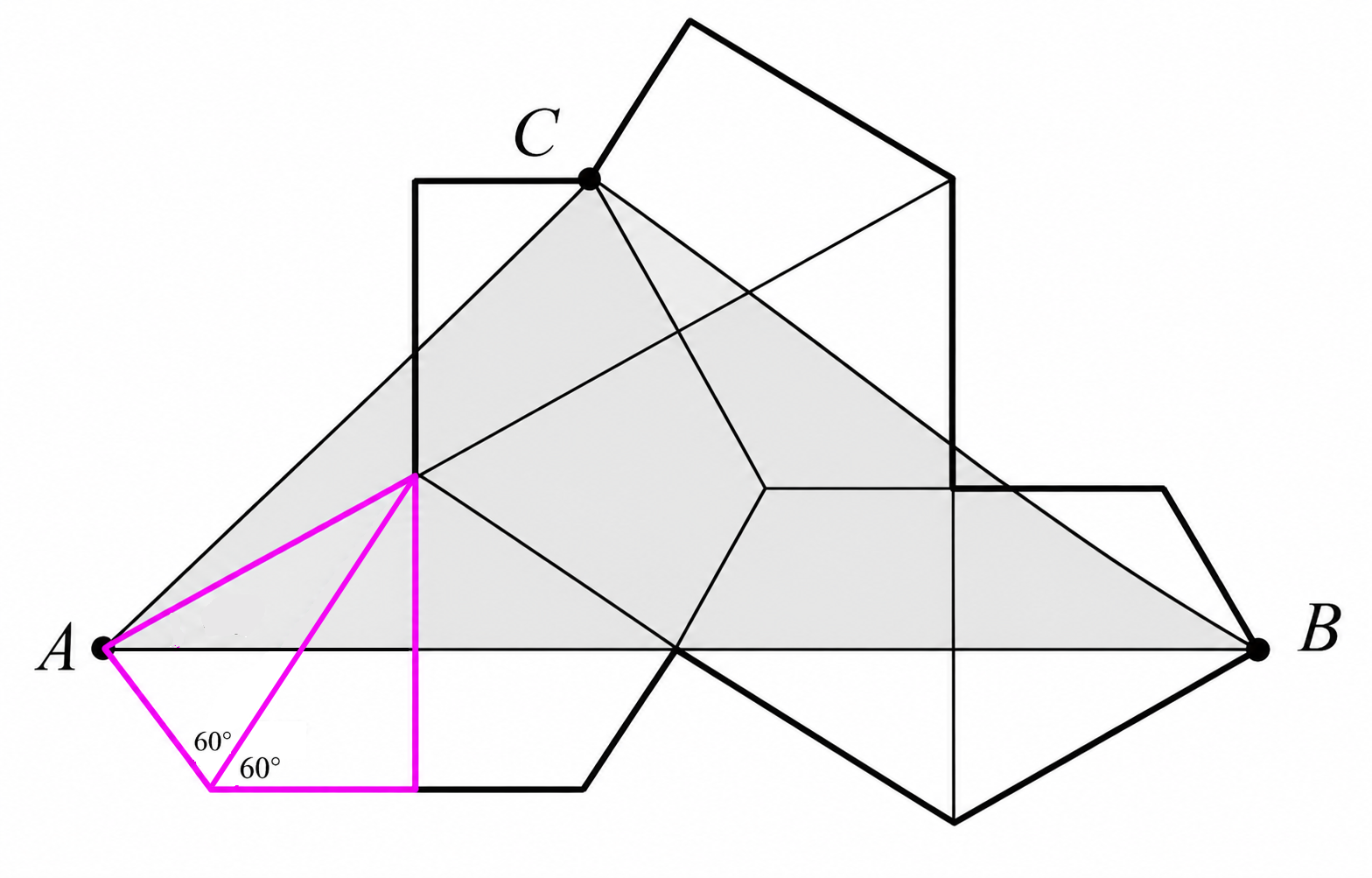 The polygon with angles near A marked using the 30-60-90 structure of the kites