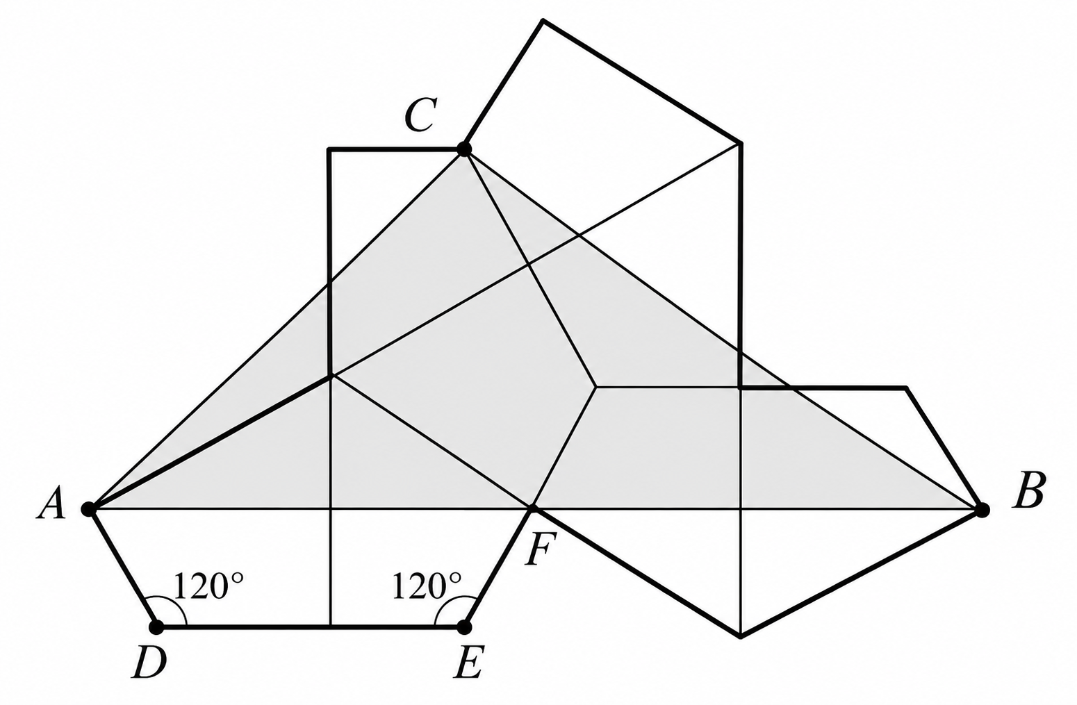 The polygon with points D, E, and F marked, showing isosceles trapezoid ADFE