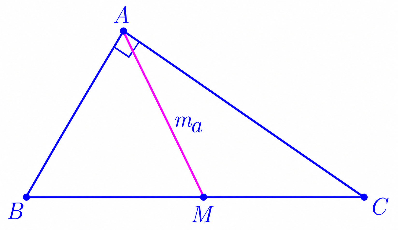 Right triangle ABC with right angle at A and median AM to hypotenuse BC.